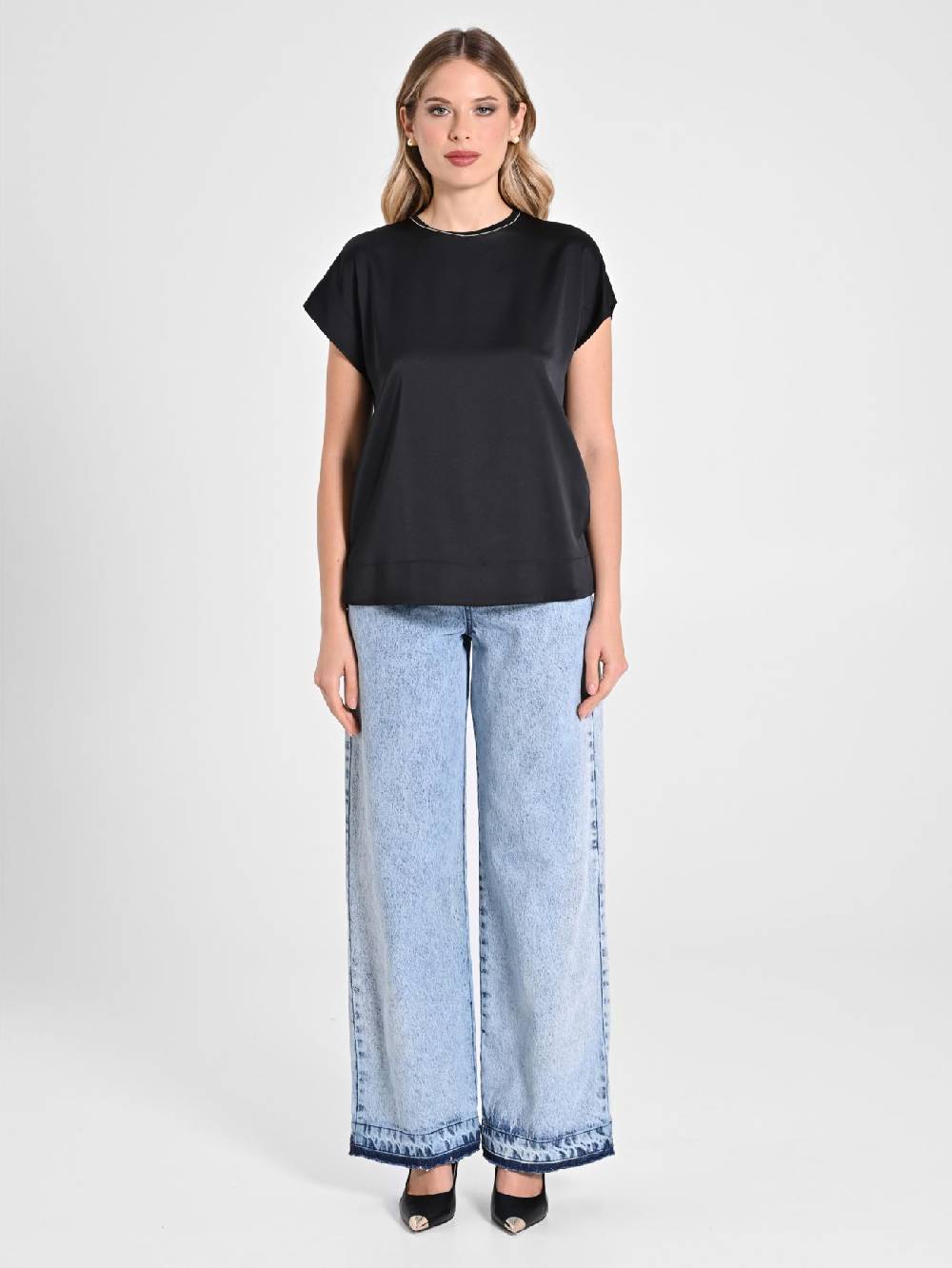 Rinascimento Blusa Envers Satin Nera Nuova