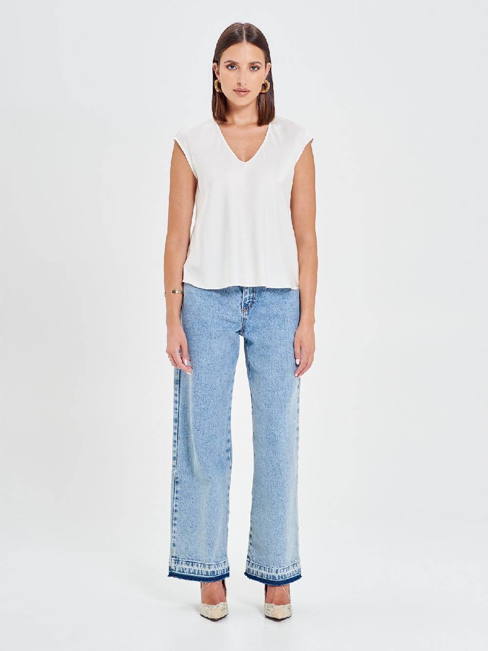 Rinascimento Blusa in Raso Bianco Avorio Offerta migliore