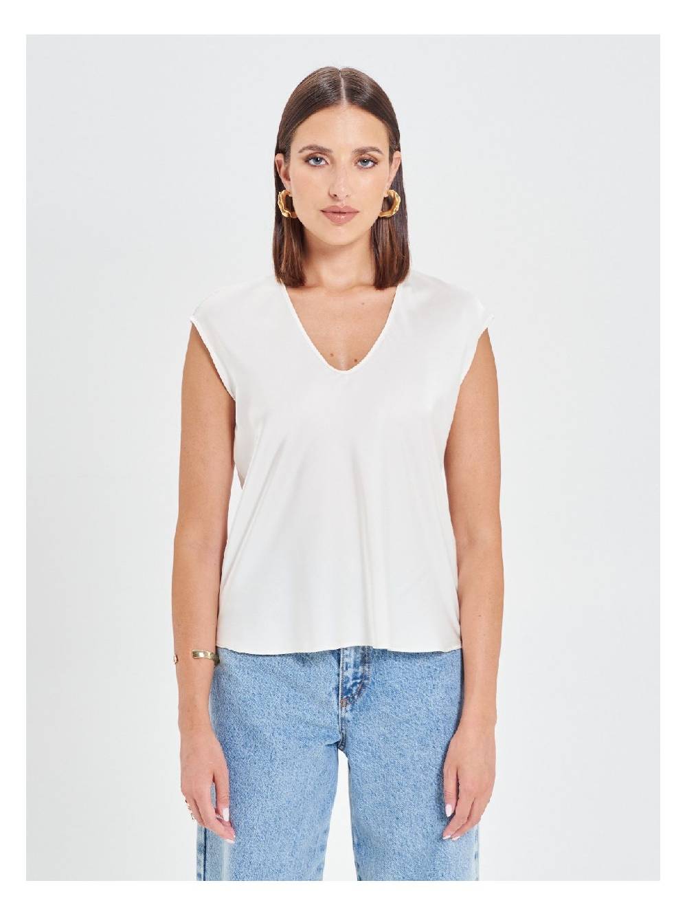 Rinascimento Blusa in Raso Bianco Avorio Offerta migliore