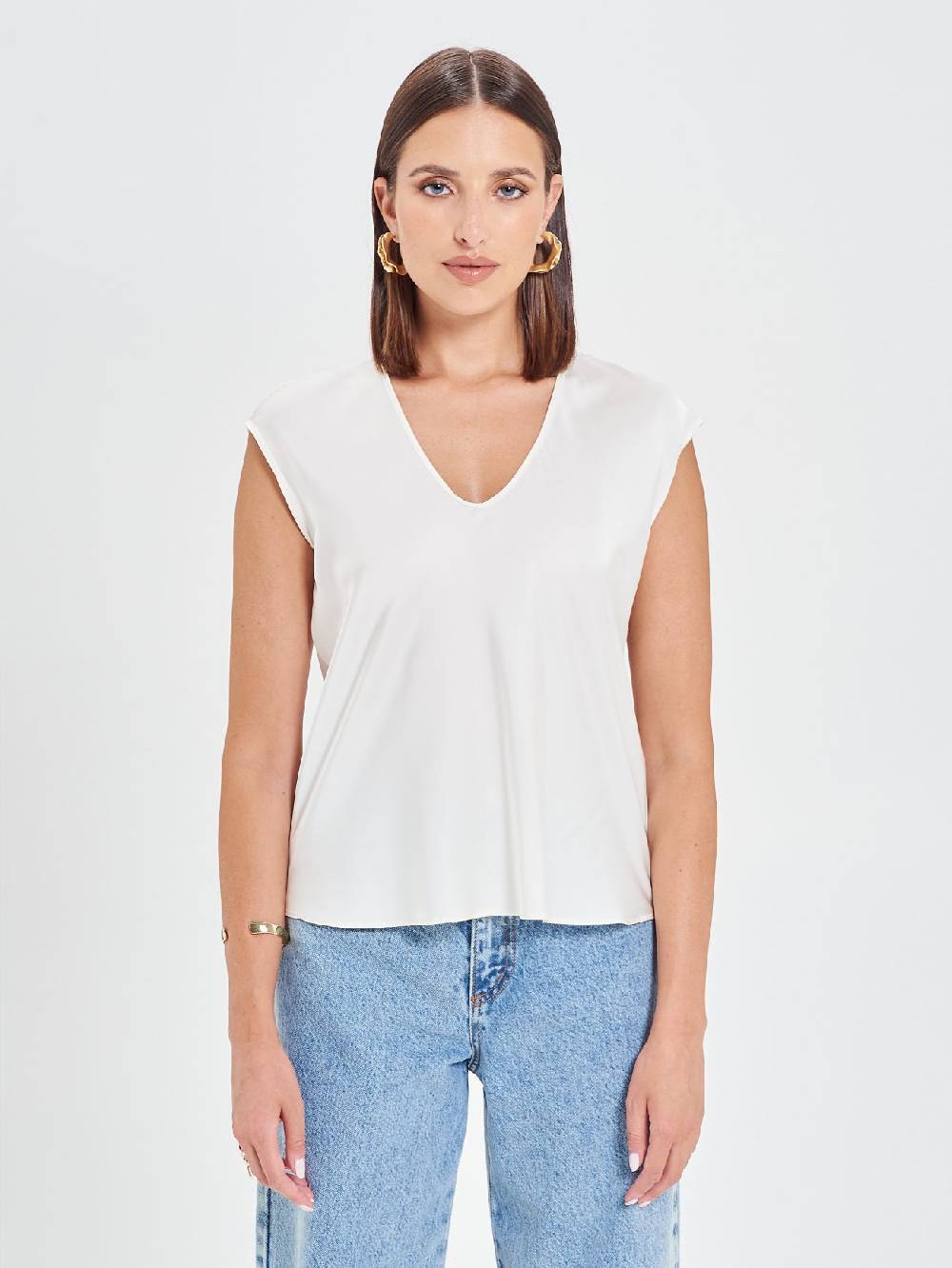 Rinascimento Blusa in Raso Bianco Avorio Offerta migliore
