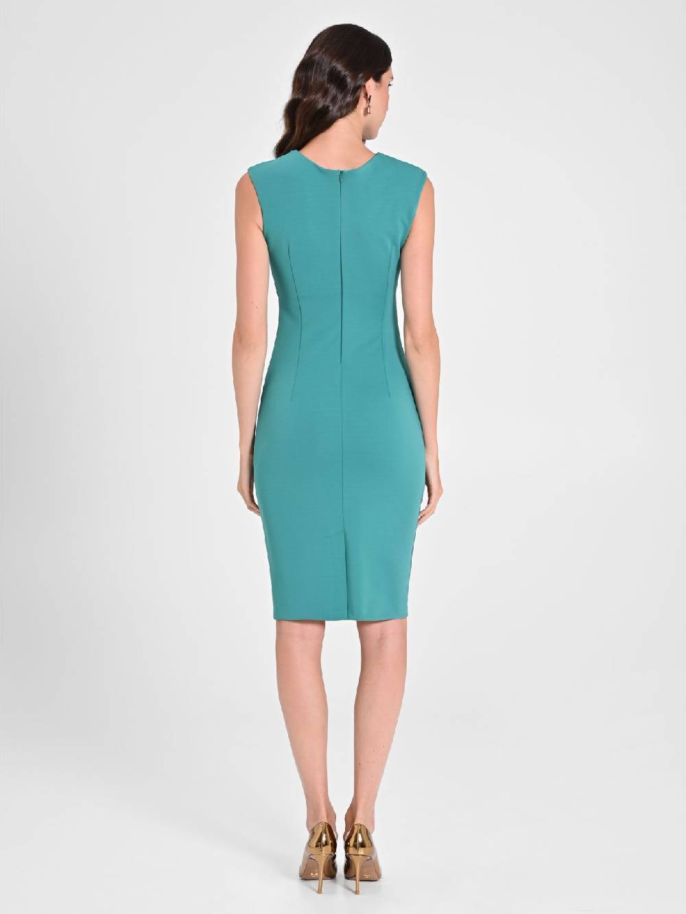 Rinascimento Tubino Drappeggiato Verde Giada Liquidazione