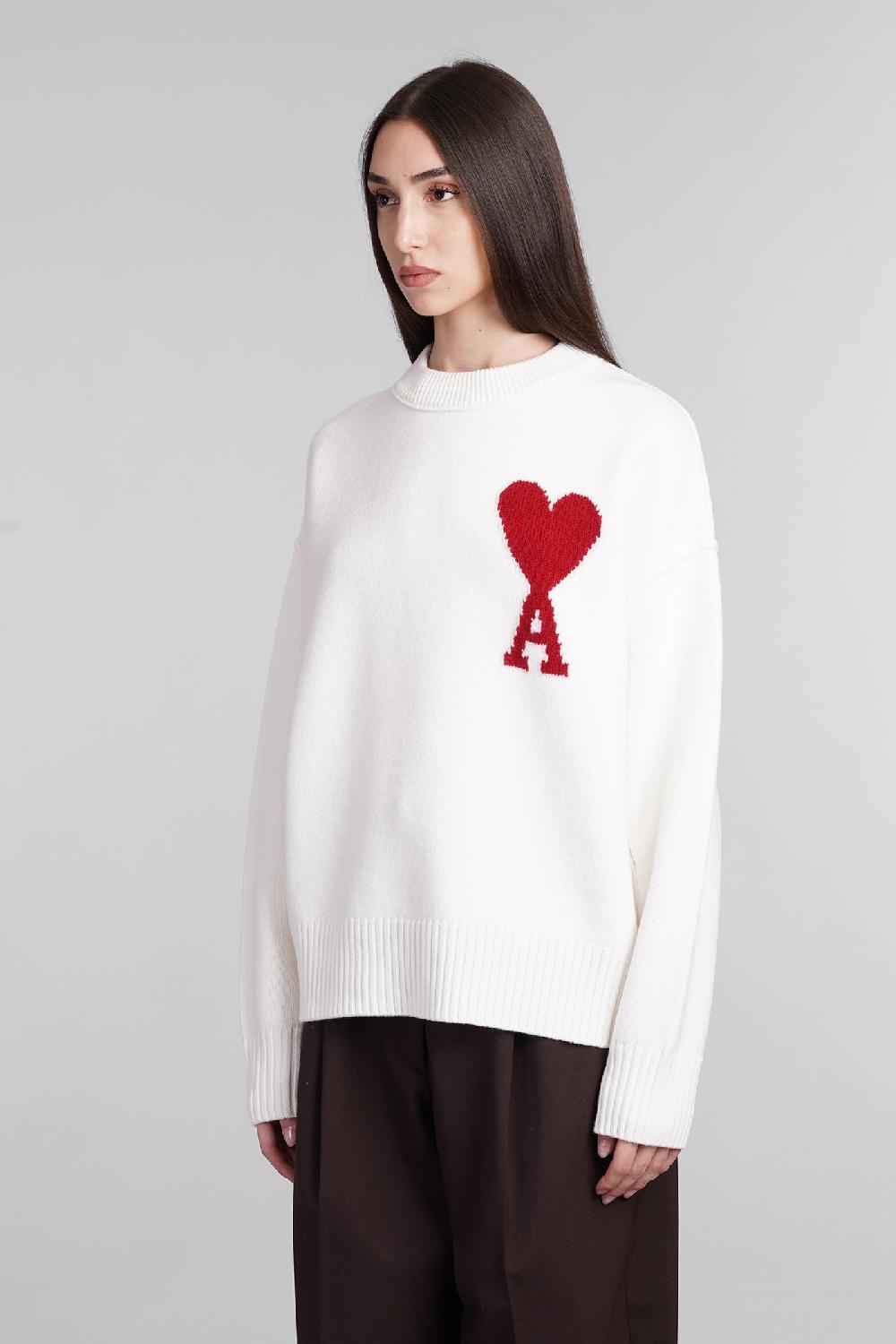 ﻿Deliberti Ami Paris Maglia in lana bianca cod. 403271 - Deliberti The Luxury Shopping Spedizione Gratuita