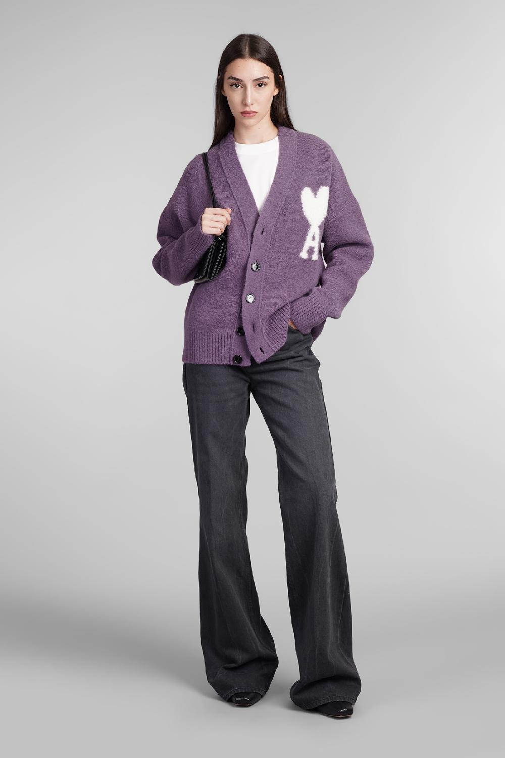 Deliberti Ami Paris Cardigan in lana viola cod. 406119 - Deliberti The Luxury Shopping I Più Venduti