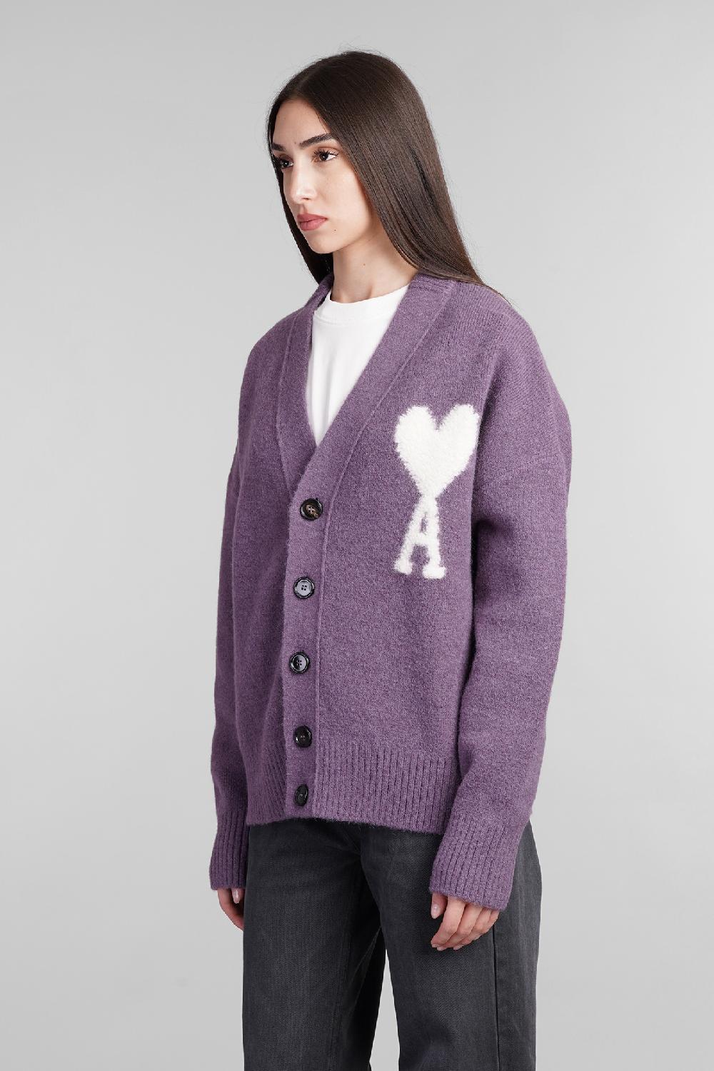 Deliberti Ami Paris Cardigan in lana viola cod. 406119 - Deliberti The Luxury Shopping I Più Venduti