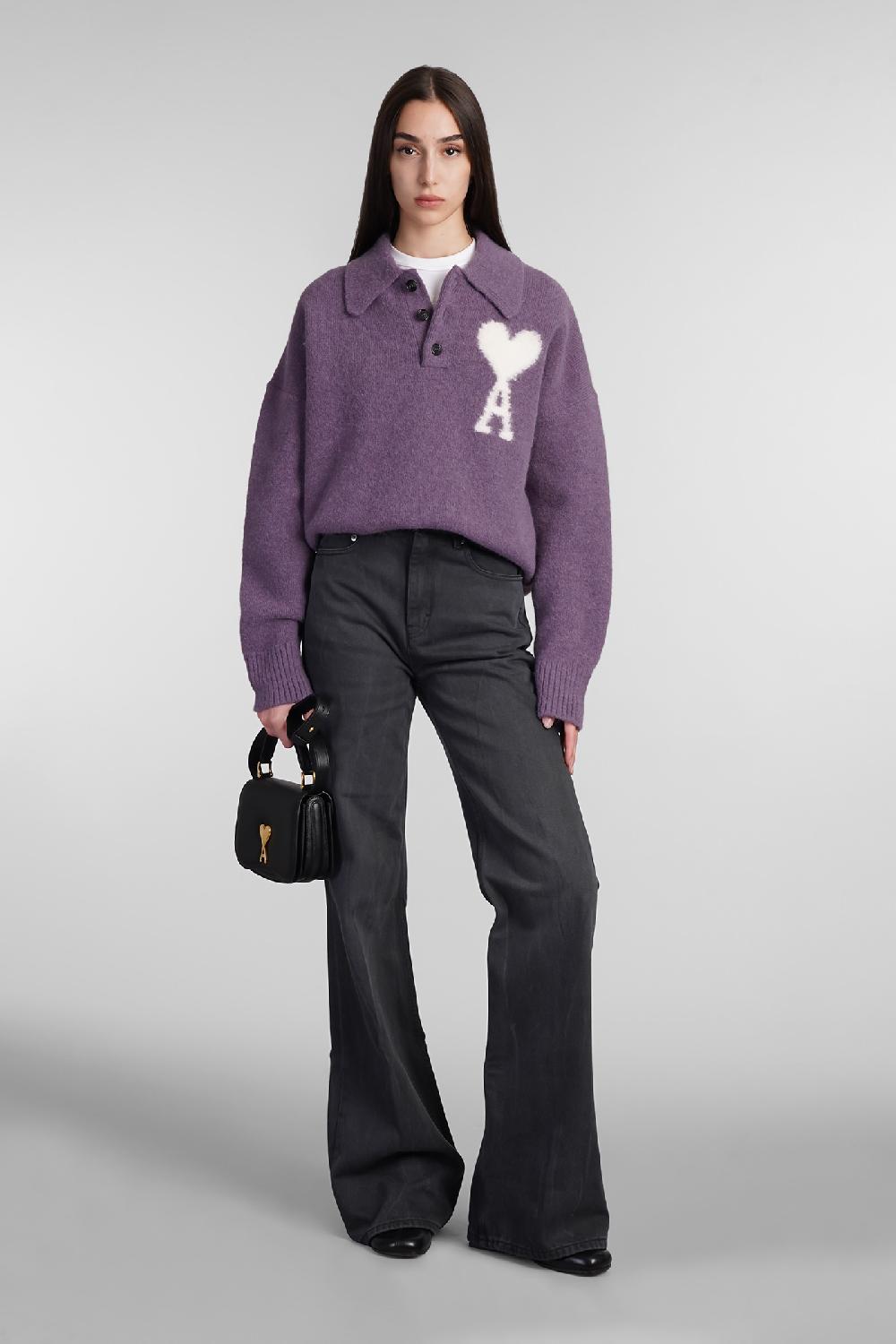 Deliberti Ami Paris Polo in lana viola cod. 409142 - Deliberti The Luxury Shopping In Saldo