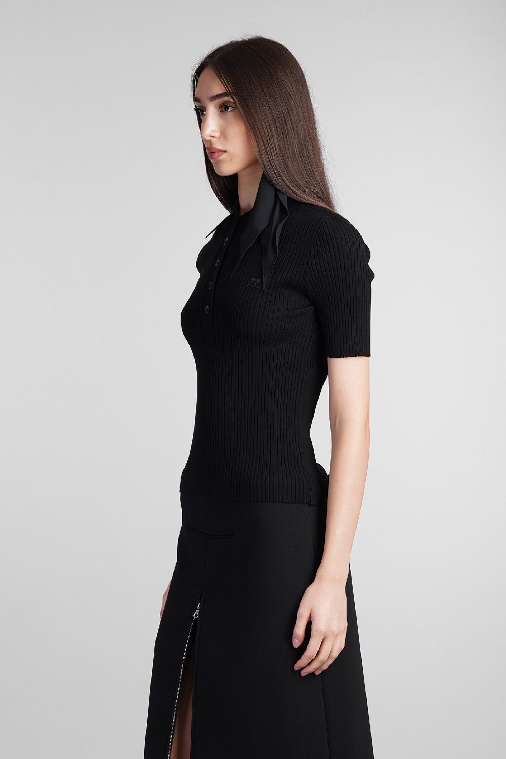 Deliberti Courreges Polo in viscosa nera cod. 408561 - Deliberti The Luxury Shopping Outlet