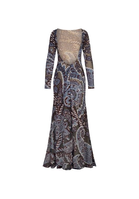 ETRO Abito Lungo Azzurro In Tulle Jacquard Velluto - ETRO Discount Store per i nuovi prodotti