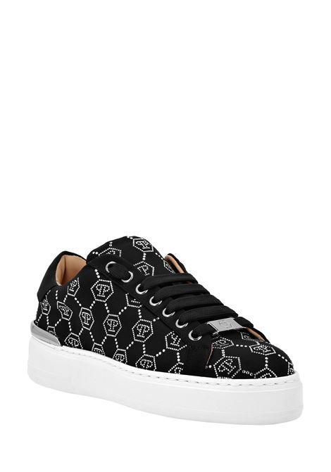 PHILIPP PLEIN Satin Low-Top Sneakers Strass Monogram Nere - PHILIPP PLEIN In vendita