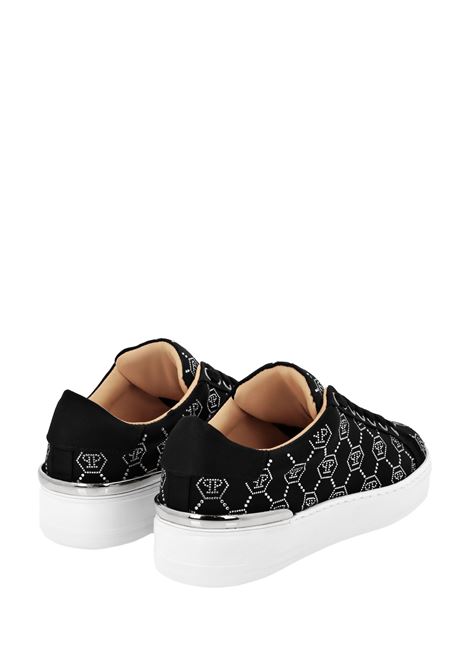 PHILIPP PLEIN Satin Low-Top Sneakers Strass Monogram Nere - PHILIPP PLEIN In vendita