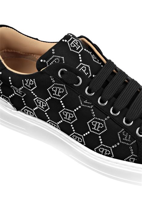 PHILIPP PLEIN Satin Low-Top Sneakers Strass Monogram Nere - PHILIPP PLEIN In vendita