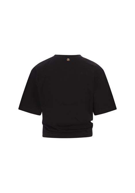 RABANNE T-Shirt Crop Nera Con Dettaglio Anello Laterale - RABANNE Italy