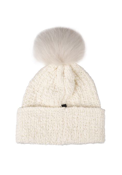 MONCLER GRENOBLE Berretto In Maglia Bianca Con Logo e Pompon - MONCLER GRENOBLE Vendita