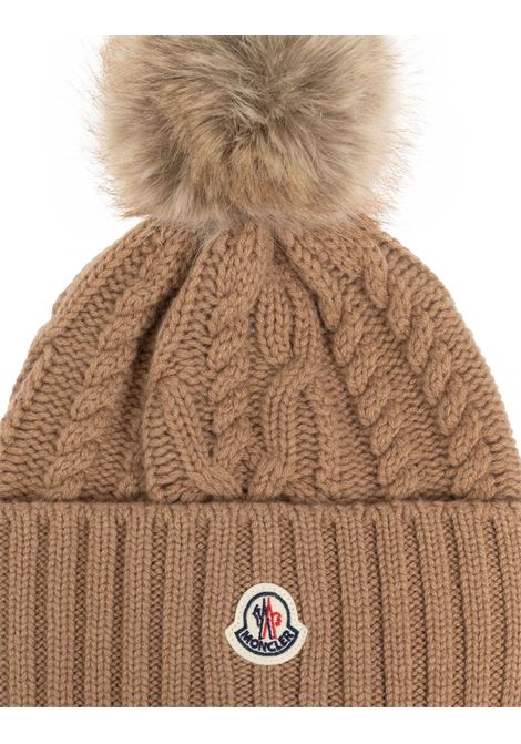 MONCLER Berretto Beige In Lana e Cashmere Con Pompon - MONCLER Saldi Di Fabbrica