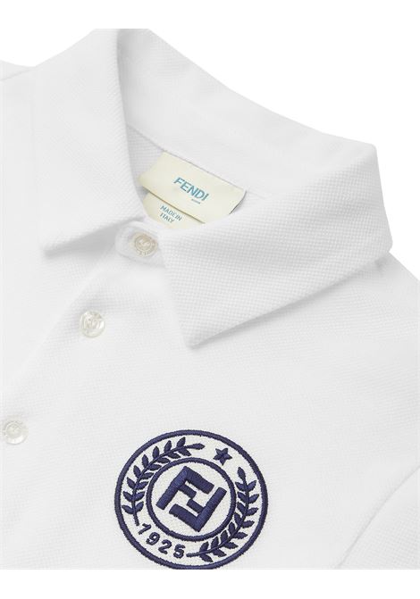 FENDI KIDS Polo In Piquet Di Cotone Bianco Gesso Con Bollo Blu - FENDI KIDS Grandi sconti