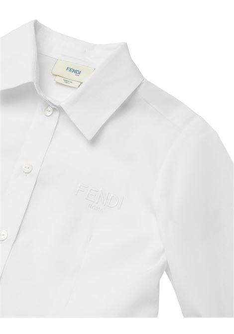 FENDI KIDS Camicia In Popeline Di Cotone Gesso Con Logo - FENDI KIDS Offerte stagionali