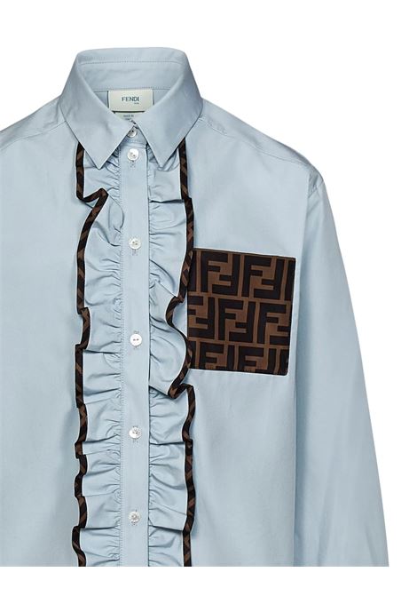 FENDI KIDS Camicia Azzurra Con Ruches e Motivo FF - FENDI KIDS Liquidazione