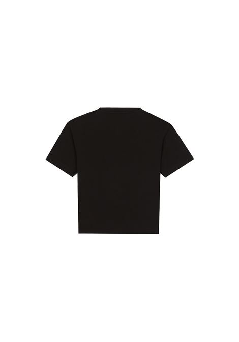 DOLCE & GABBANA KIDS T-Shirt Nera Con Stampa Floccata - DOLCE & GABBANA KIDS Trasporto libero internazionale