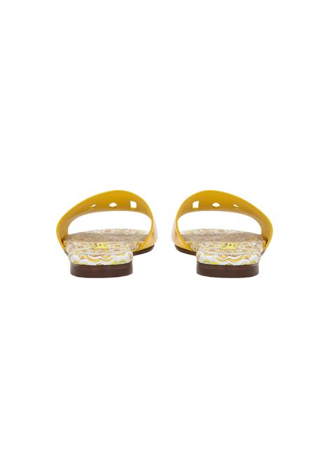 DOLCE & GABBANA KIDS Slide In Pelle Gialla Con Logo DG e Stampa Maiolica - DOLCE & GABBANA KIDS Esporta salva