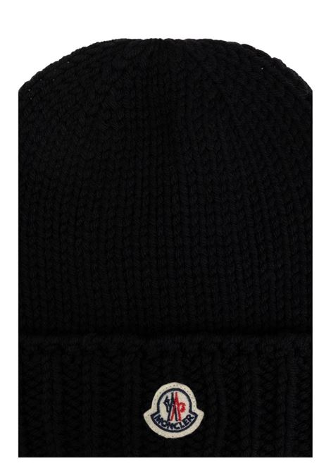 MONCLER ENFANT Berretto In Maglia Rasata Nera Con Logo - MONCLER ENFANT Qualità Garantita