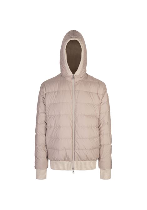 MONCLER Felpa Reversibile Con Zip e Cappuccio In Misto Lana Beige Chiaro - MONCLER Sconto