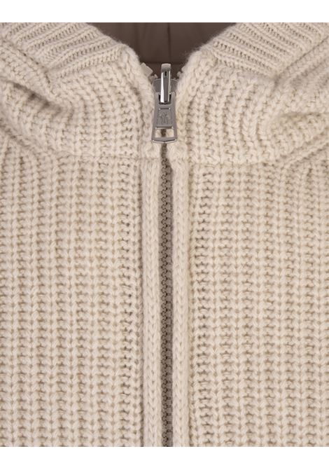 MONCLER Felpa Reversibile Con Zip e Cappuccio In Misto Lana Beige Chiaro - MONCLER Sconto
