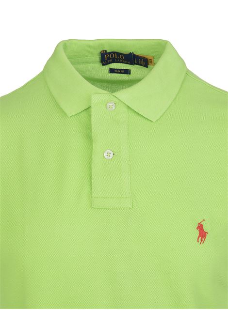 RALPH LAUREN Polo in Piquet Slim-Fit Verde Chiaro e Rossa - RALPH LAUREN Online