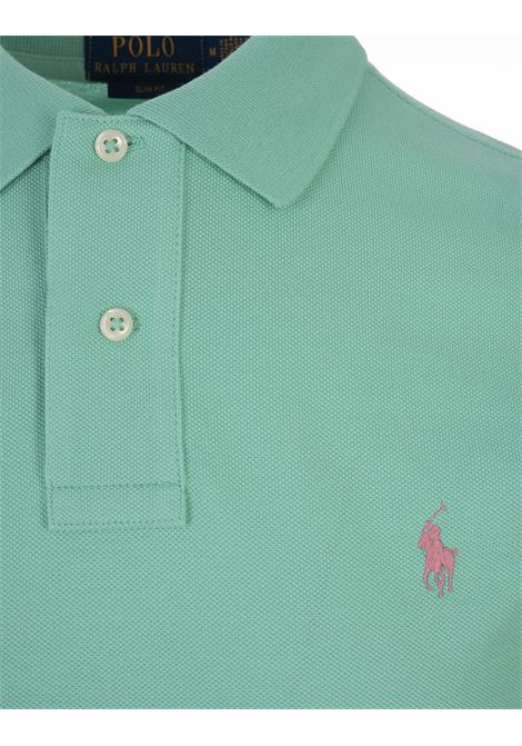 RALPH LAUREN Polo in Piquet Slim-Fit Verde Tramonto e Rosa - RALPH LAUREN Outlet