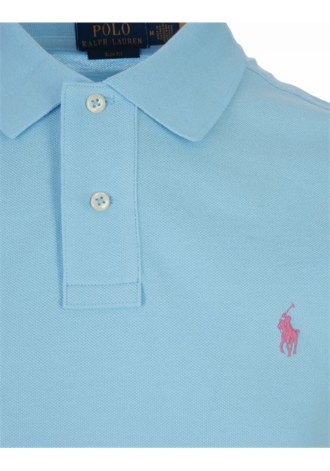 RALPH LAUREN Polo in Piquet Slim-Fit Turchese e Rosa - RALPH LAUREN Vendita Calda