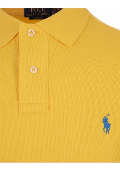 RALPH LAUREN Polo in Piquet Slim-Fit Giallo Oasi e Blu - RALPH LAUREN Vendita Economica