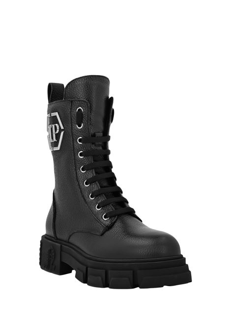 PHILIPP PLEIN Stivaletti Mid Flat In Pelle Embossed Nera - PHILIPP PLEIN Nuovo
