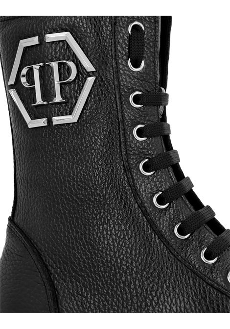 PHILIPP PLEIN Stivaletti Mid Flat In Pelle Embossed Nera - PHILIPP PLEIN Nuovo