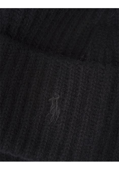 RALPH LAUREN Berretto Nero In Lana e Cashmere Con Pony Ricamato - RALPH LAUREN Sottocosto