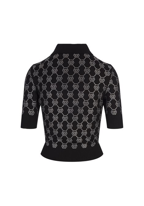 PHILIPP PLEIN Polo In Maglia Nera Con Monogram Di Strass - PHILIPP PLEIN Hotsell