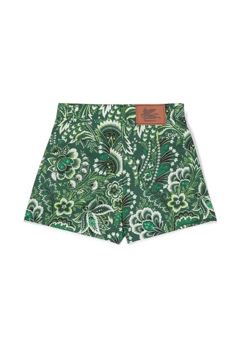ETRO KIDS Shorts In Denim Verde Con Motivo Paisley - ETRO KIDS Ultimi due giorni