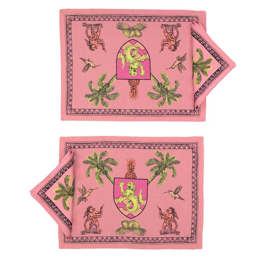 Sans Tabù Tovagliette Americane rosa in lino grezzo & 2 tovaglioli - Pop of Arms Qualità Garantita