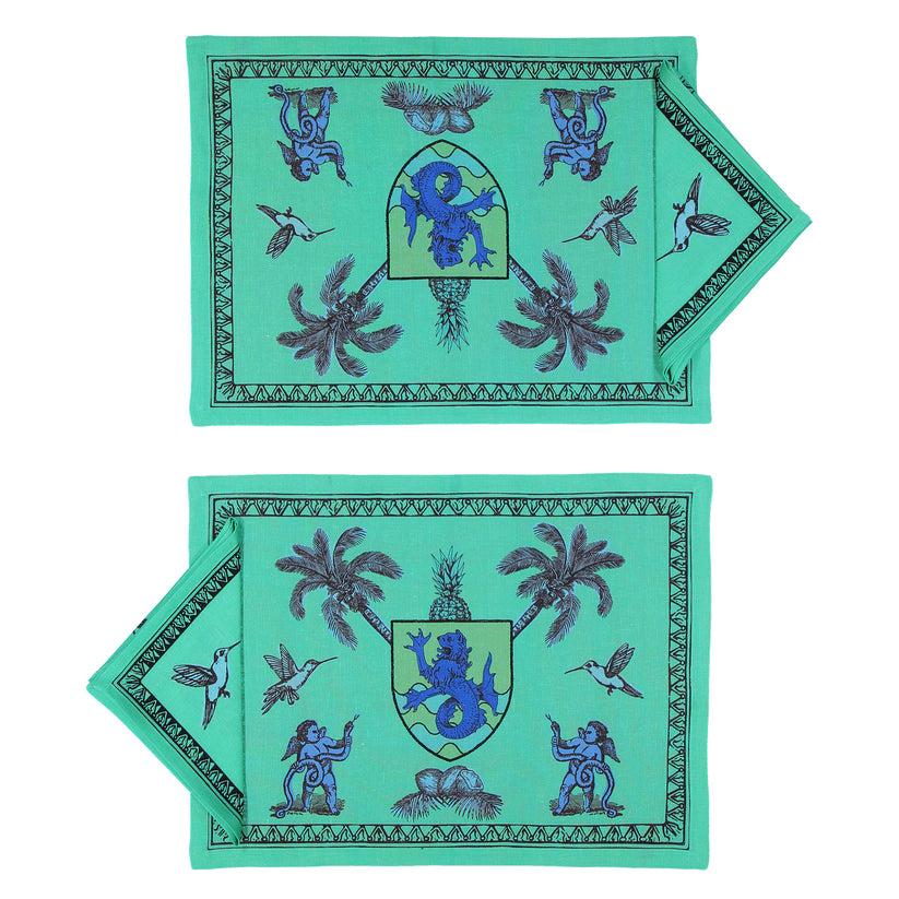 Sans Tabù Tovagliette Americane verdi in lino grezzo & 2 tovaglioli - Pop of Arms Consegna Veloce