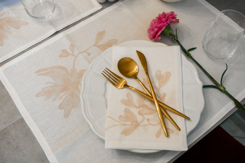 Sans Tabù Tovagliette Americane in lino grezzo & 2 tovaglioli - Peach Blossom Sconto