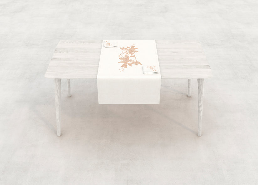 Sans Tabù Runner in lino grezzo ricamato & 2 tovaglioli - Peach Blossom Offerta