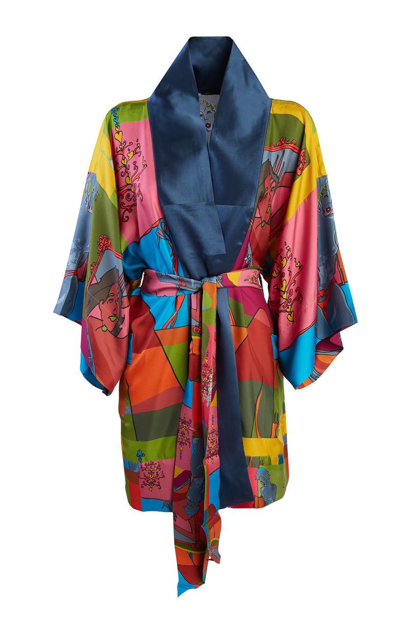 Sans Tabù Kimono corto pura seta manica lunga “Specchio Delle Mie Brame” - Dark Rose Promozione