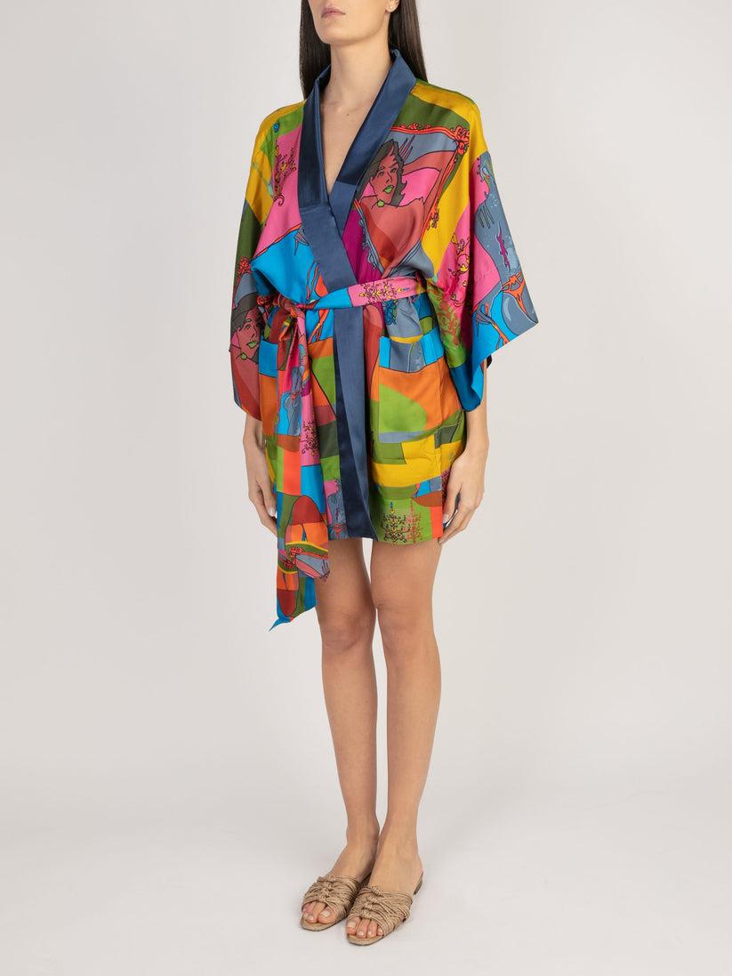 Sans Tabù Kimono corto pura seta manica lunga “Specchio Delle Mie Brame” - Dark Rose Promozione