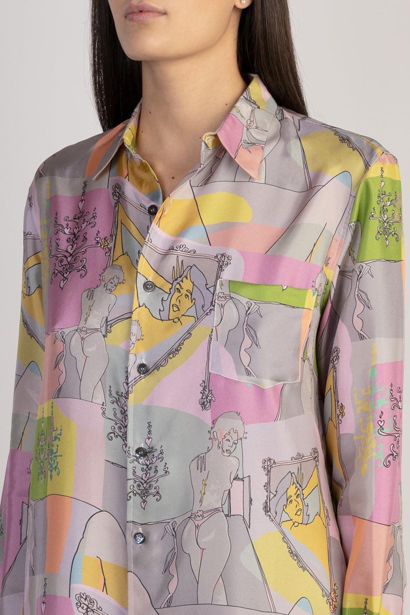 Sans Tabù Camicia in pura seta a maniche lunghe “Specchio Delle Mie Brame”- Rose Promozione