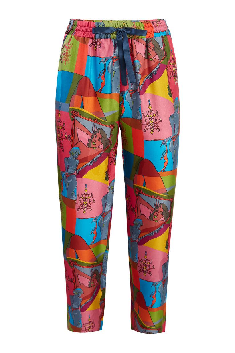 Sans Tabù Pantaloni lunghi in pura seta “Specchio delle mie brame” - Dark Rose Acquista Ora