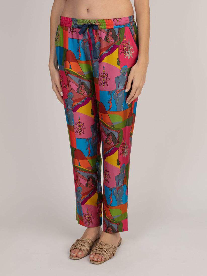 Sans Tabù Pantaloni lunghi in pura seta “Specchio delle mie brame” - Dark Rose Acquista Ora