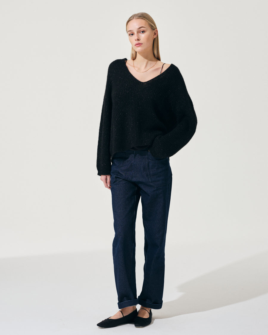 Scaglione V.NECK RAGLAN GLITTER BLACK Fino Al -60%