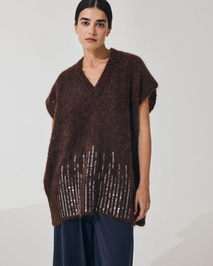 Scaglione PONCHO V PAILLETTES EBANO Affare Del Giorno