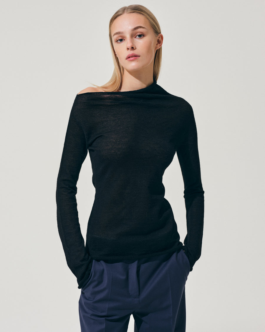 Scaglione ROUND NECK ASYMMETRIC BLACK Trasporto libero internazionale