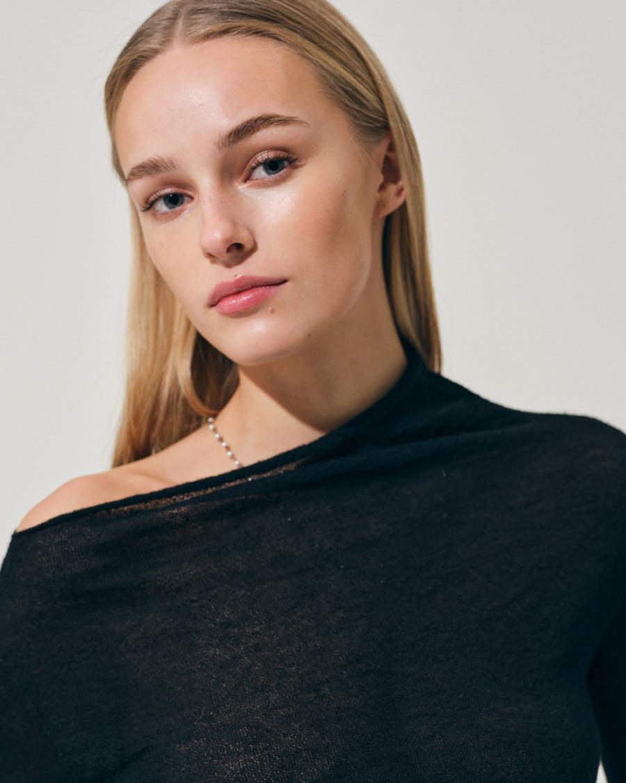 Scaglione ROUND NECK ASYMMETRIC BLACK Trasporto libero internazionale