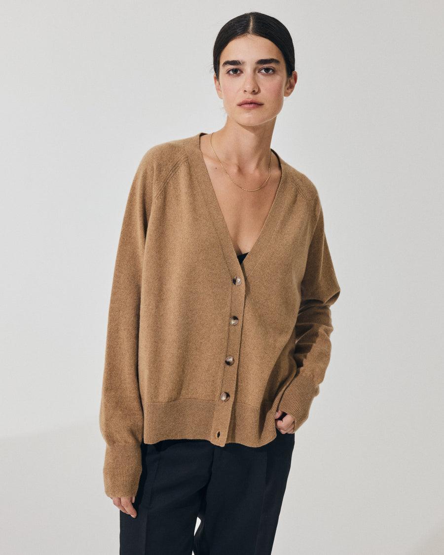 Scaglione CARDIGAN RAGLAN RIBBED SIDES CARAMEL Sconto
