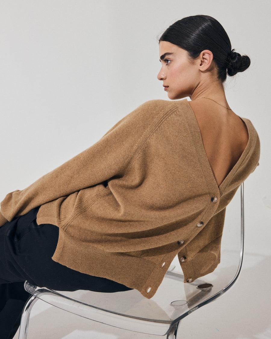 Scaglione CARDIGAN RAGLAN RIBBED SIDES CARAMEL Sconto