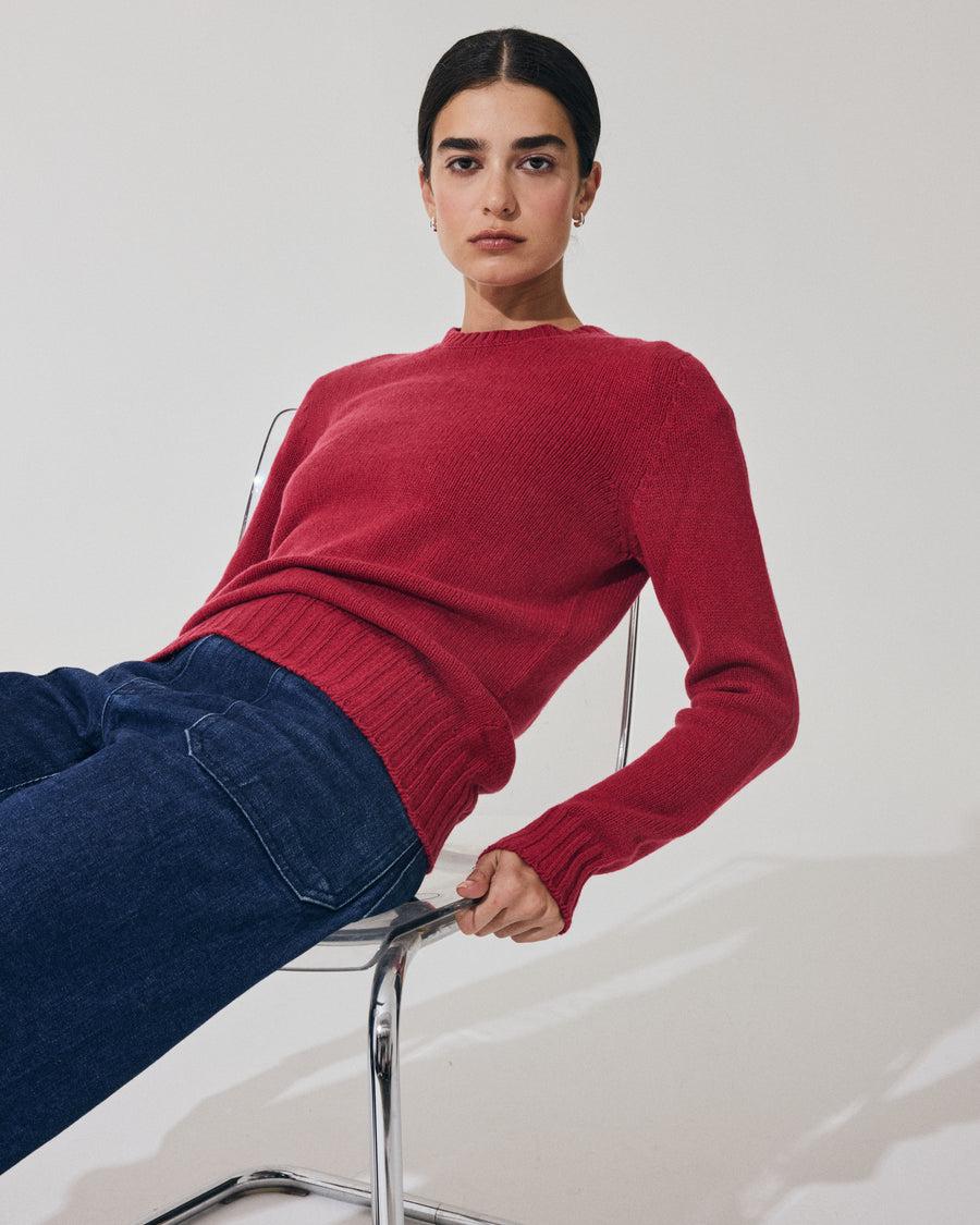 Scaglione ROUND NECK SOFT HYBRID CASHMERE MAGENTA In Vendita
